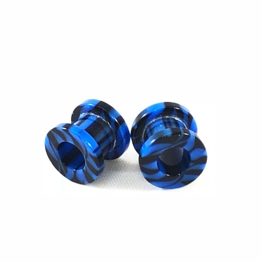 00-2-4-6-8g Blue/Black Acrylic Ear Gauge Tunnels